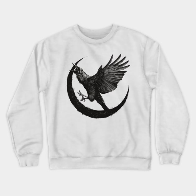 Eclipse Crow Moon Crewneck Sweatshirt by FehuMarcinArt